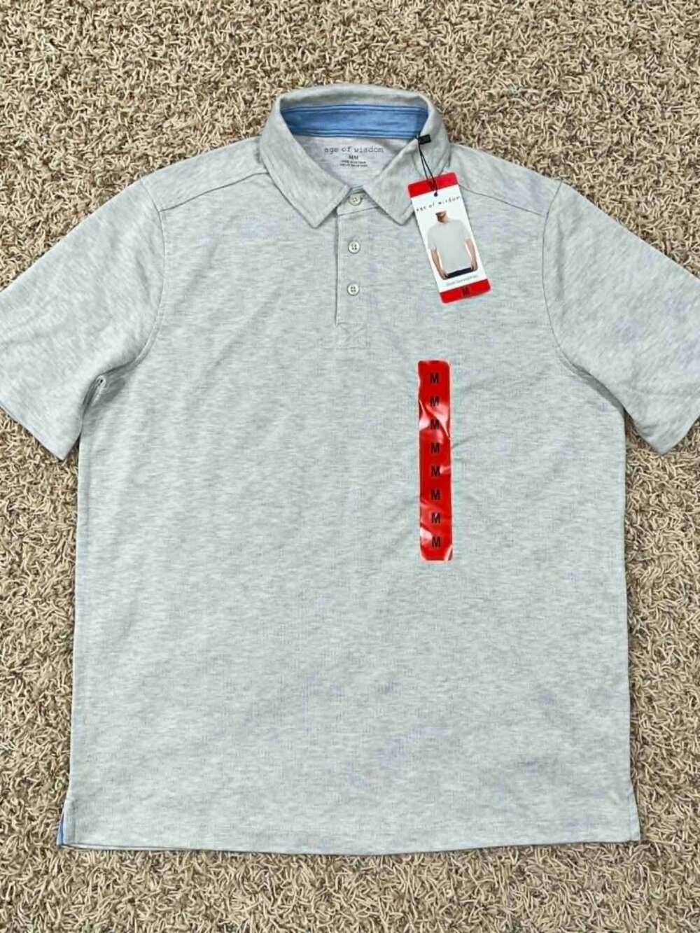 Age of Wisdom Men's Soft Polo Shirt Light Gray, Size Medium (New)